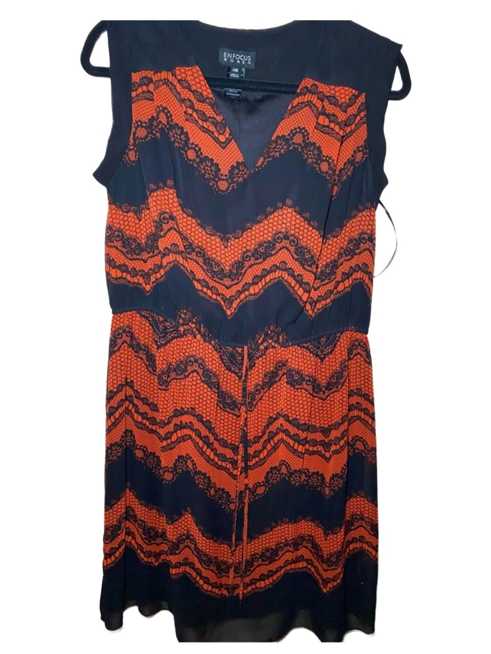 En Focus Y2K Studio Sheath Orange Black Chevron Pattern Dress for Women 14W